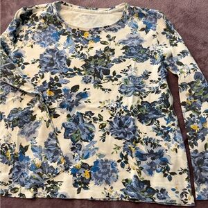 Laura Scott Blue and Cream Floral Blouse